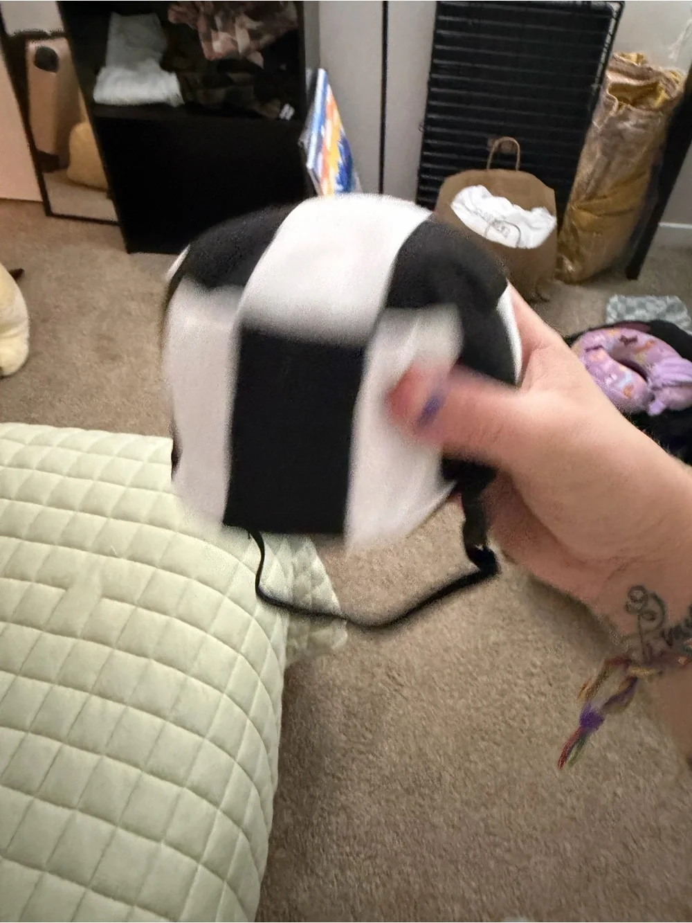 Dog Black and White Striped Prison Hat with Chin Strap